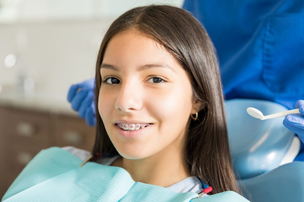 A teenage girl at the dentist